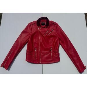 Express Red Faux Leather Moto Jacket